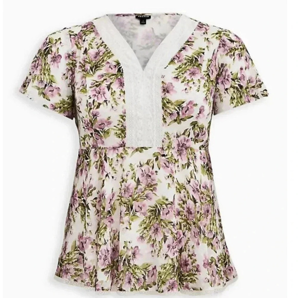 Torrid Peplum Chiffon White Floral Flutter Sleeve Blouse 3X E36 - Picture 3 of 10
